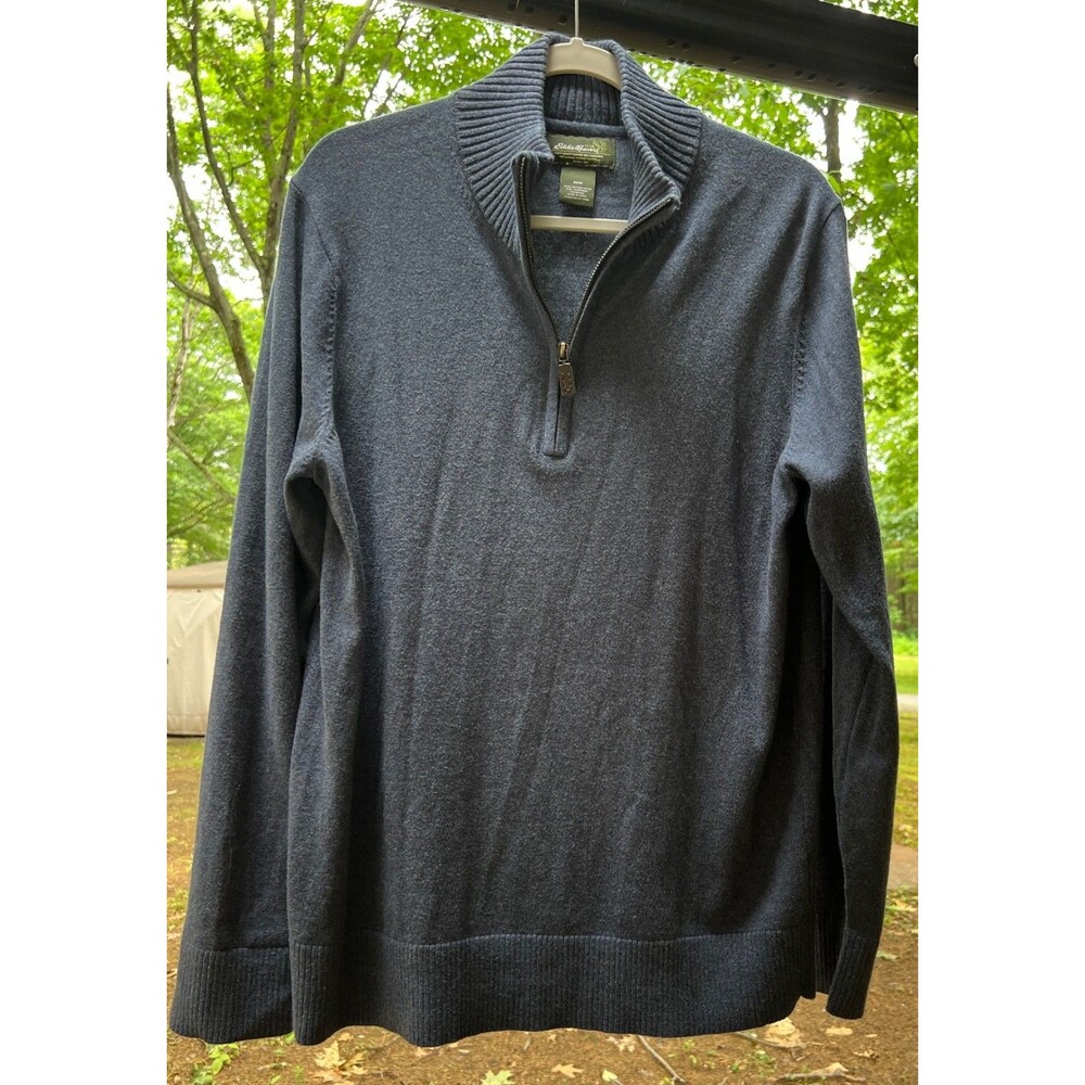 Eddie Bauer Men's Medium 1/4 Zip Pullover Sweater Soft Cotton Cashmere Blend